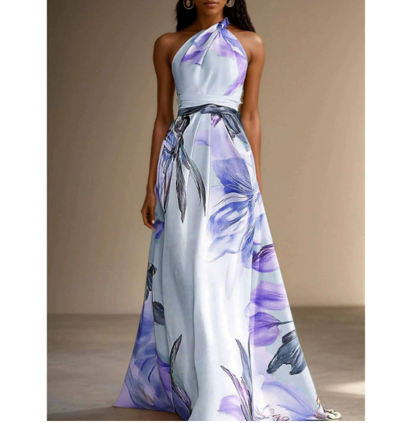 Printed Elegant Catwalk Party Holiday Long Dress