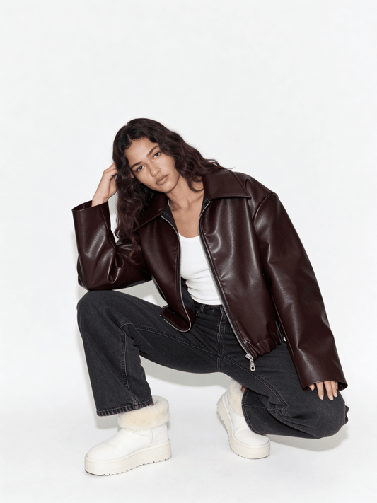 ADÈLE | BURGUNDY LEATHER JACKET - Aurelia Boutique