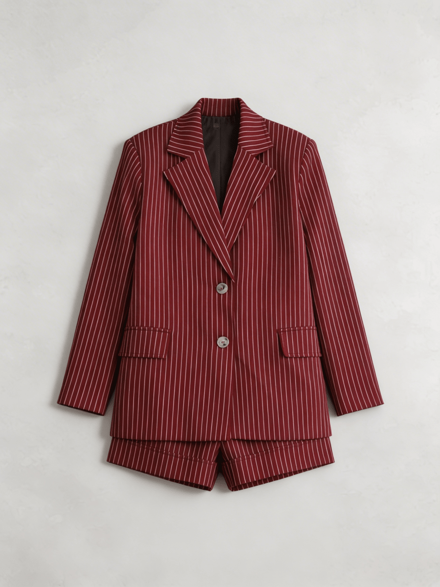 BURGUNDY PINSTRIPE BLAZER - SHORTS SET - Aurelia Boutique