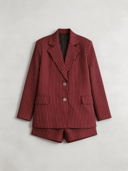 BURGUNDY PINSTRIPE BLAZER - SHORTS SET - Aurelia Boutique
