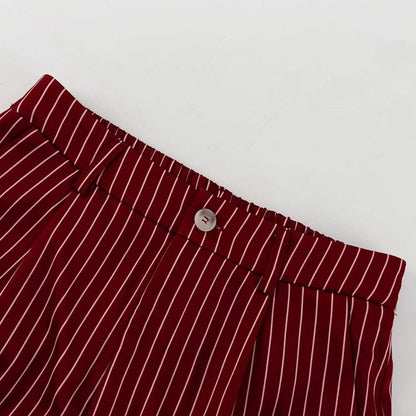 BURGUNDY PINSTRIPE BLAZER - SHORTS SET - Aurelia Boutique