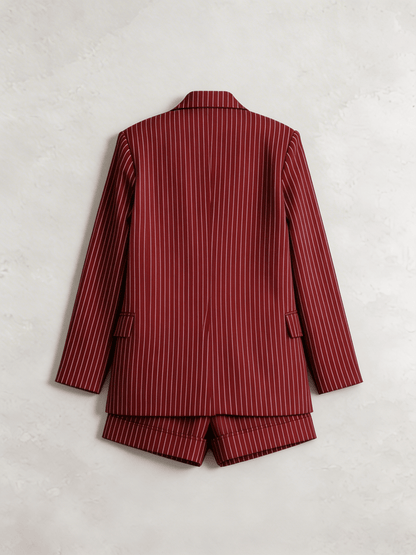 BURGUNDY PINSTRIPE BLAZER - SHORTS SET - Aurelia Boutique