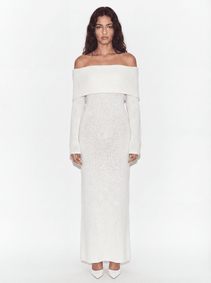 CAMILLE | COZY WHITE KNITTED DRESS - Aurelia Boutique
