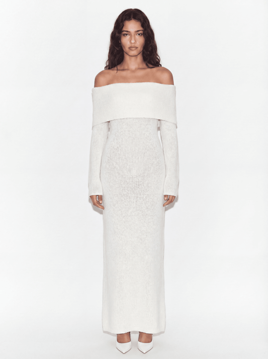 CAMILLE | COZY WHITE KNITTED DRESS - Aurelia Boutique