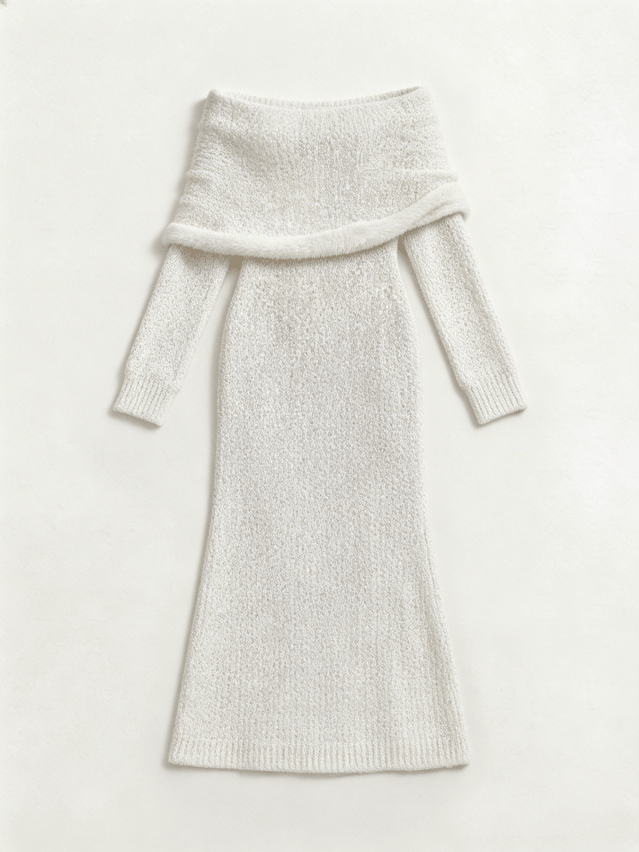 CAMILLE | COZY WHITE KNITTED DRESS - Aurelia Boutique