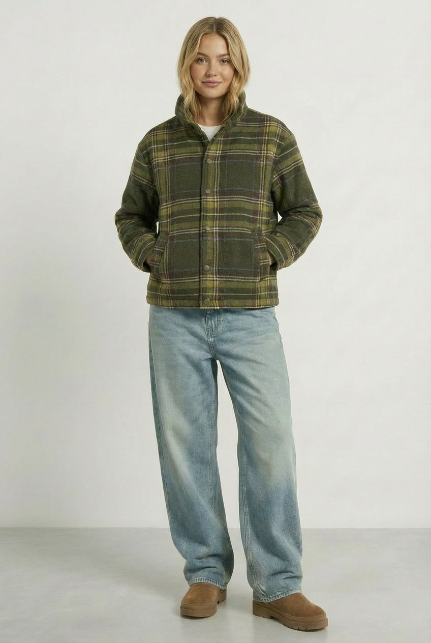 NICOLE | KARO-BAUMWOLLMANTEL MIT WATTIERUNG