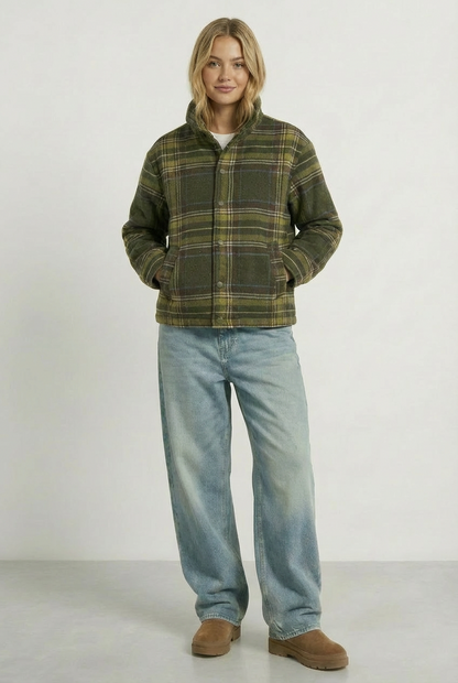 NICOLE | KARO-BAUMWOLLMANTEL MIT WATTIERUNG