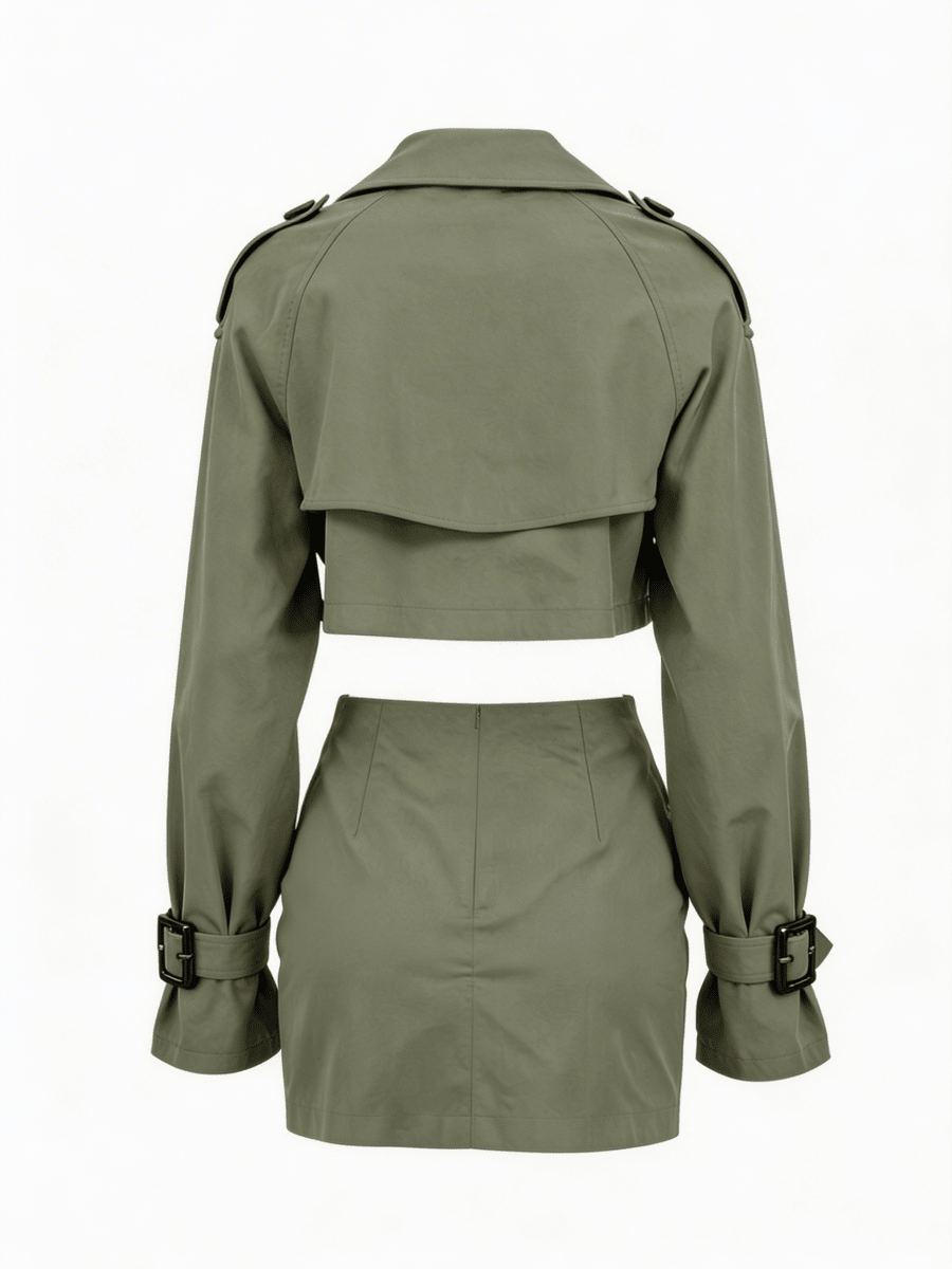 DIANA | OLIVE MINI COAT - SKIRT SET - Aurelia Boutique