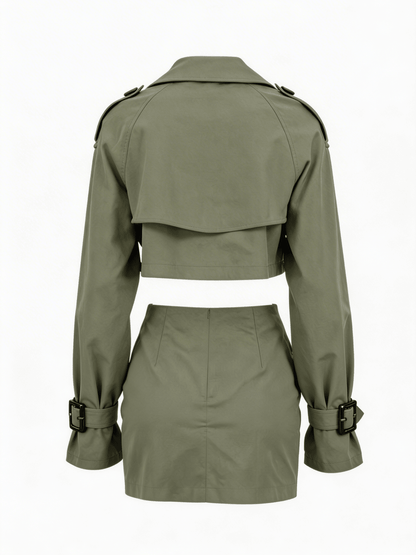 DIANA | OLIVE MINI COAT - SKIRT SET - Aurelia Boutique