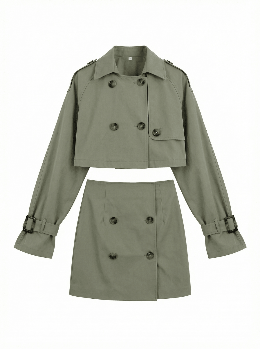 DIANA | OLIVE MINI COAT - SKIRT SET - Aurelia Boutique