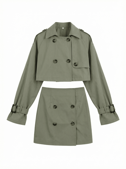 DIANA | OLIVE MINI COAT - SKIRT SET - Aurelia Boutique