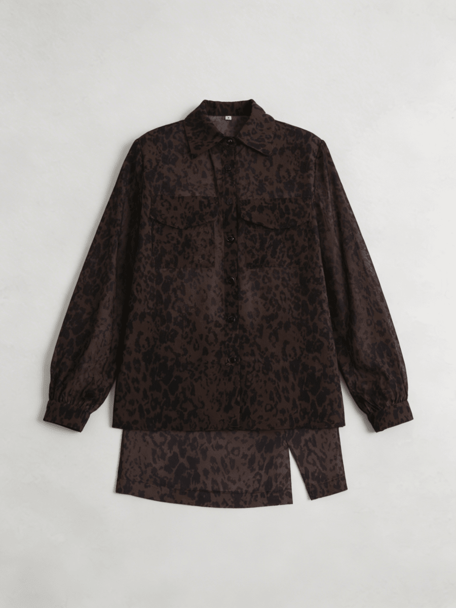 ELARA | ELEGANT CHEETAH SHIRT - SKIRT SET - Aurelia Boutique