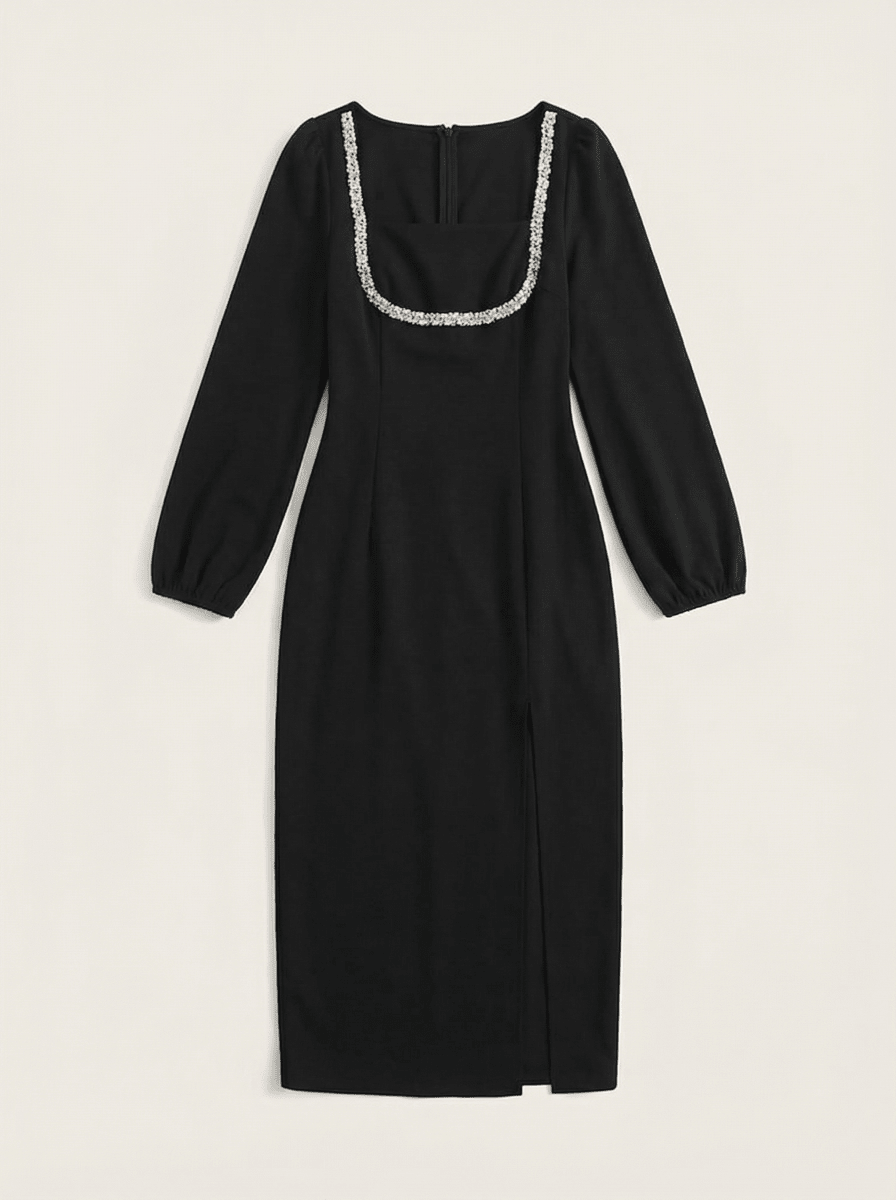 LIMA | PEARL NECK BEAUTIFUL BLACK DRESS - Aurelia Boutique