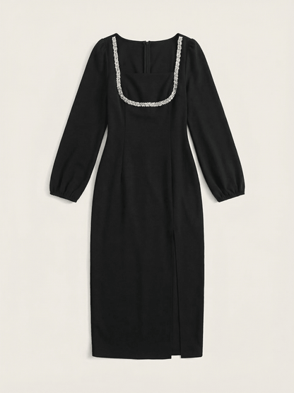LIMA | PEARL NECK BEAUTIFUL BLACK DRESS - Aurelia Boutique