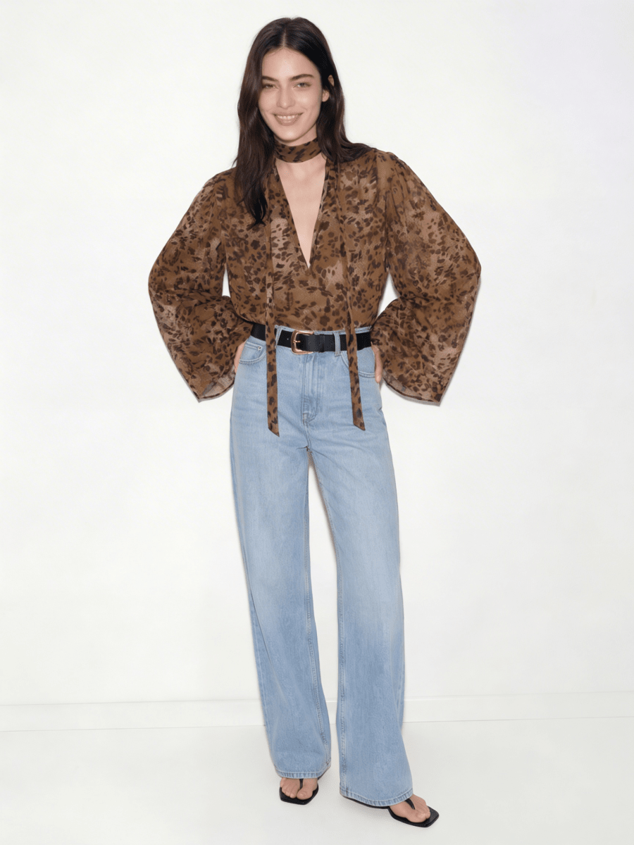 NIOBE | LEOPARD V - NECK BLOUSE - Aurelia Boutique