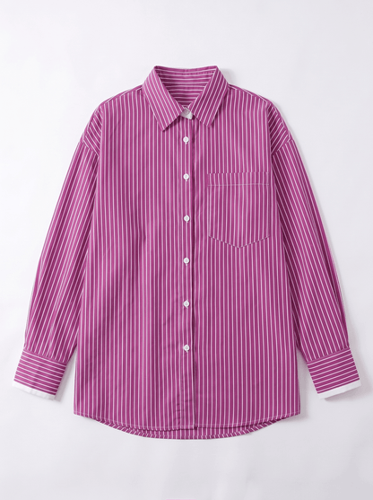 RHEA | PINSTRIPE ROSE SHIRT - Aurelia Boutique