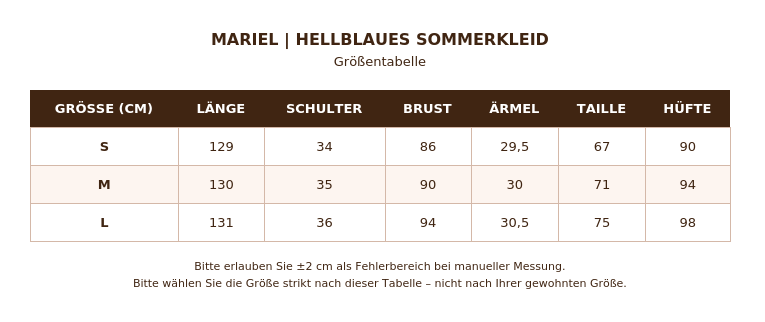 Größentabelle